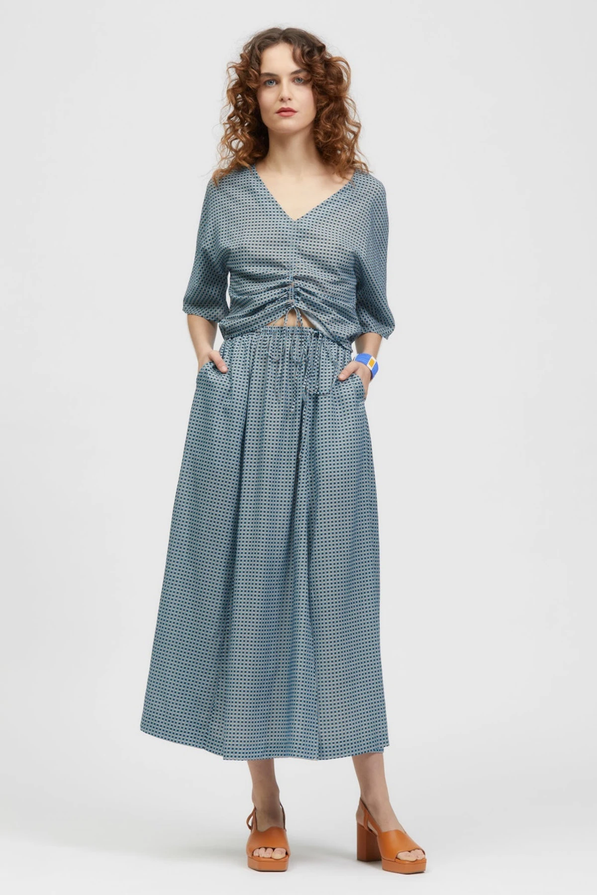 Roho Maxi Skirt Blue Check Print 1 Roho Maxi Skirt Blue Check Print