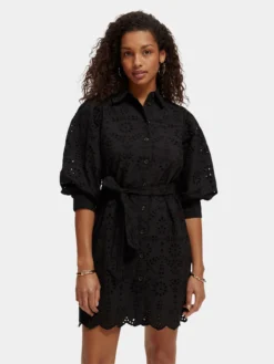 Scotch & Soda Puff Sleeve Embroidered Shirt Dress - 100489149