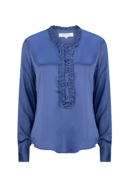 Lottie Frill Front Blouse - Mid Blue