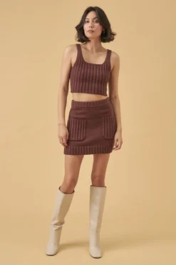 HUDSON KNIT MINI SKIRT - MAHOGANY