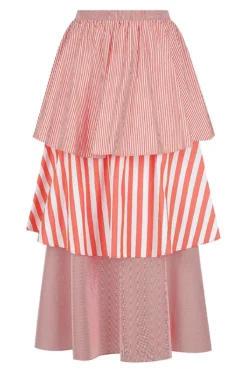 Tiered Stripe Skirt - Candy Red Stripe