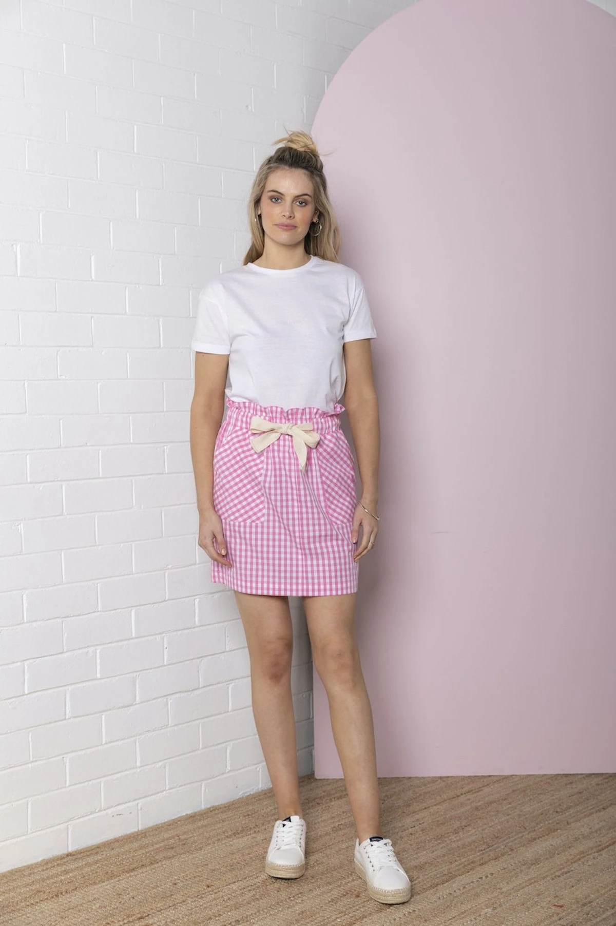 Gingham Paperbag Skirt - Pink Gingham 1 Gingham Paperbag Skirt - Pink Gingham