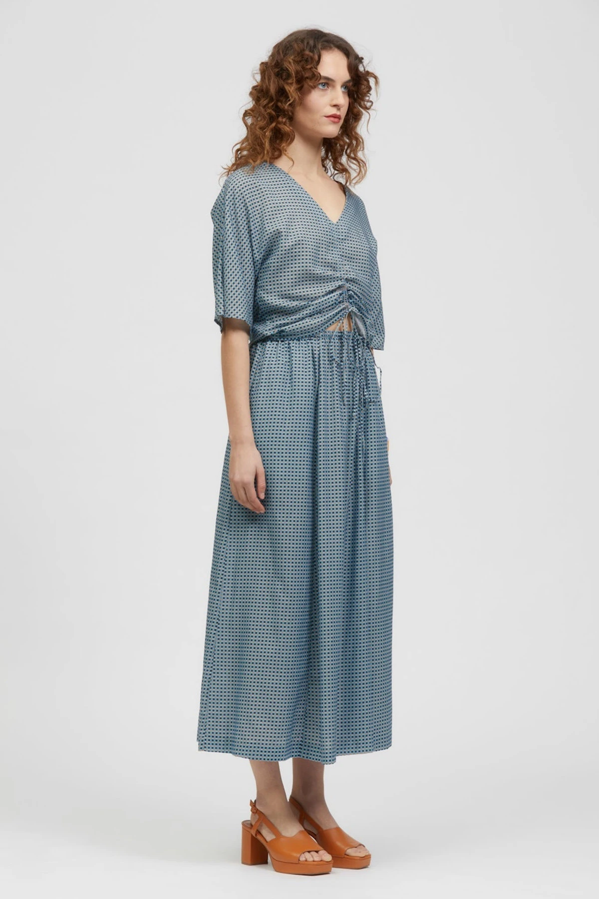 Roho Maxi Skirt Blue Check Print 2 Roho Maxi Skirt Blue Check Print - Image 2