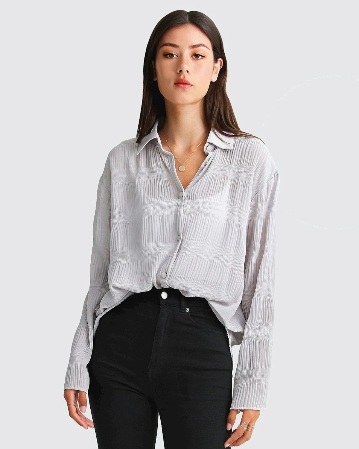 Yoko Shirred Chiffon Blouse - Grey 1 Yoko Shirred Chiffon Blouse - Grey