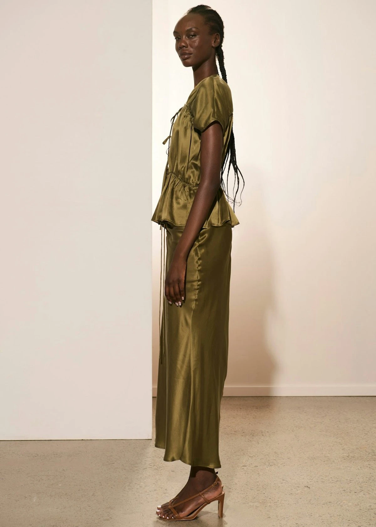 Adele Silk Satin Skirt - Kelp 3 Adele Silk Satin Skirt - Kelp - Image 3