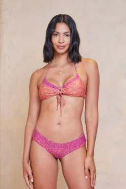 Alexandria Maisy V Neck Tri Bikini Top - Raspberry/Orange Floral
